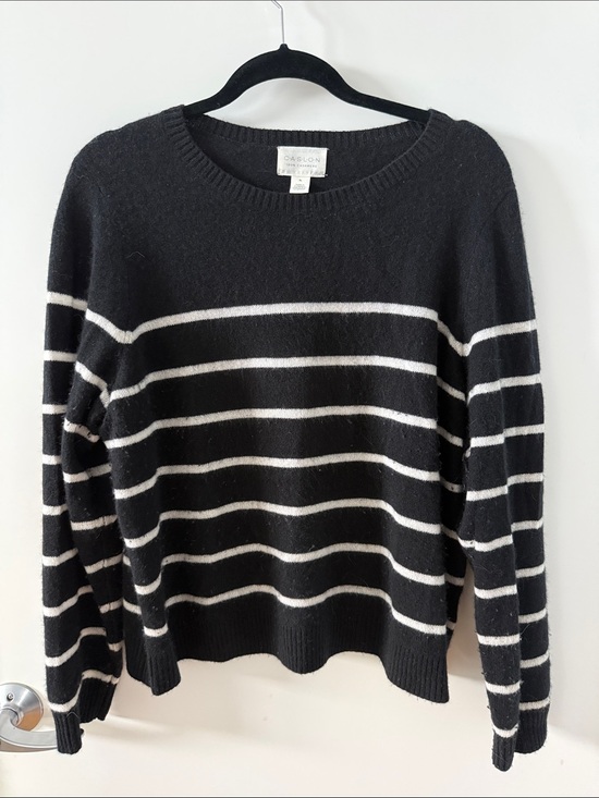 Caslon Sweaters - Nordstrom - Caslon Black Cashmere Crewneck Sweater with White Stripes